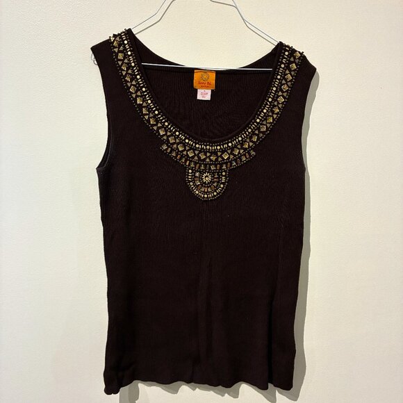 Ruby Rd Brown Jeweled Neck Tank Top - Women's 1X - Picture 1 of 10